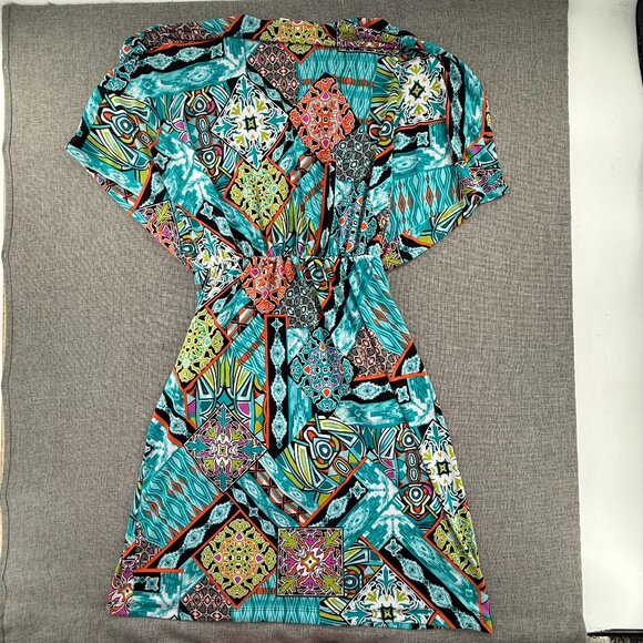 Attitudes By Renee Dress Belted Multicolor V-Neckline medium Dolman Sleeves - Picture 10 of 13